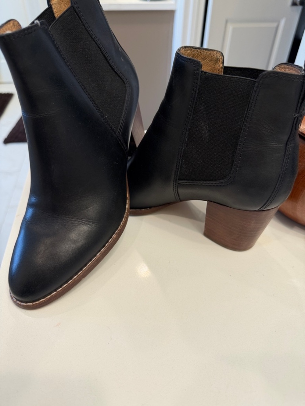 MADEWELL Women's Black Leather Ankle Booties with Block Heel